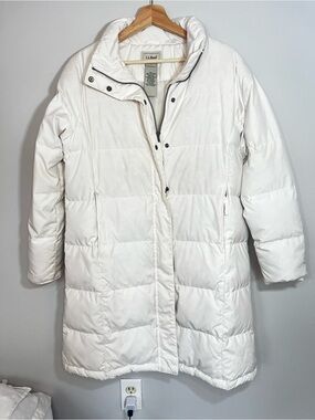 L.L. Bean Ivory Ultrawarm Down 650 Quilted Puffer 3/4 Winter Coat Women’s Medium